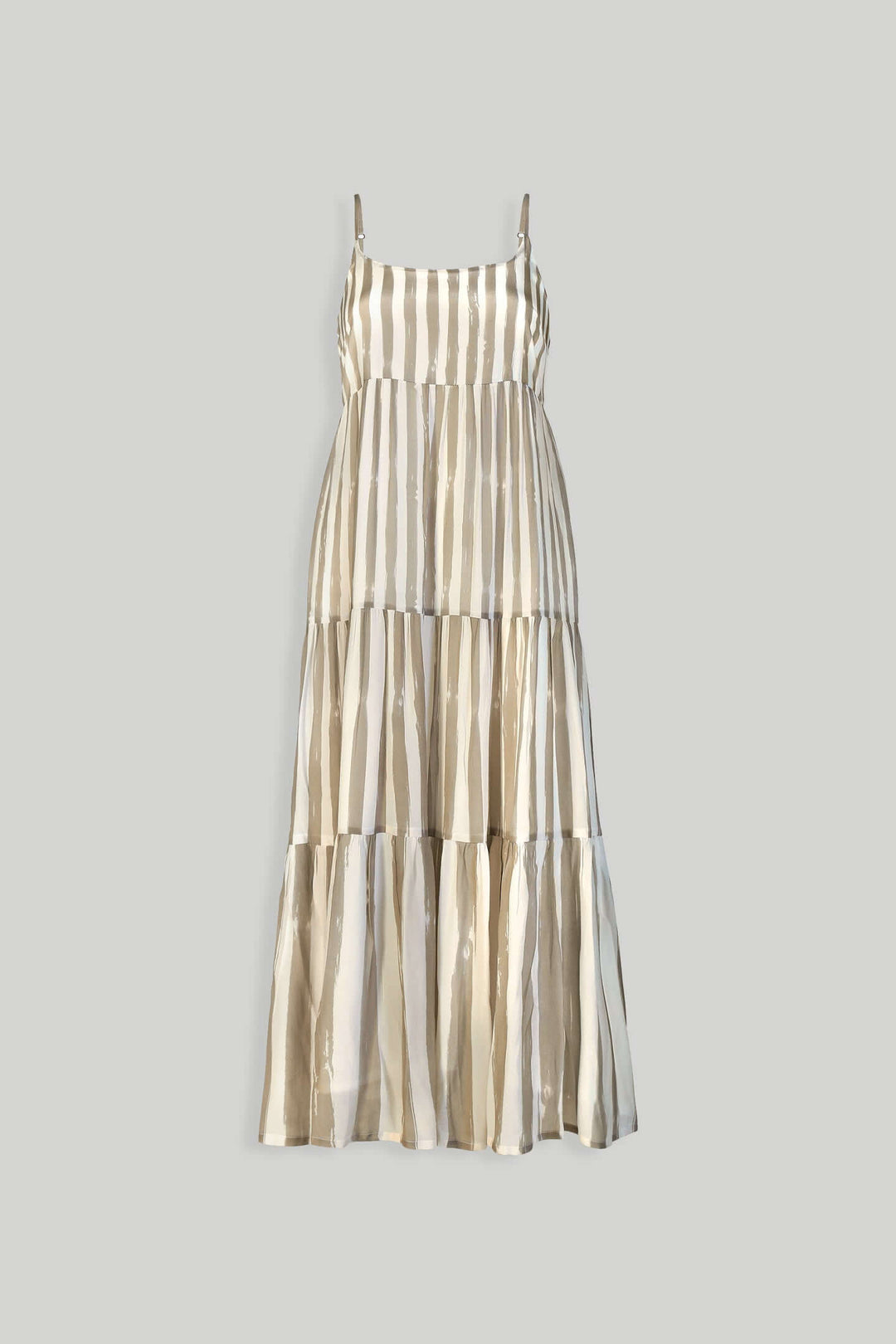 Strappy Tiered Maxi Dress - Beige Stripes