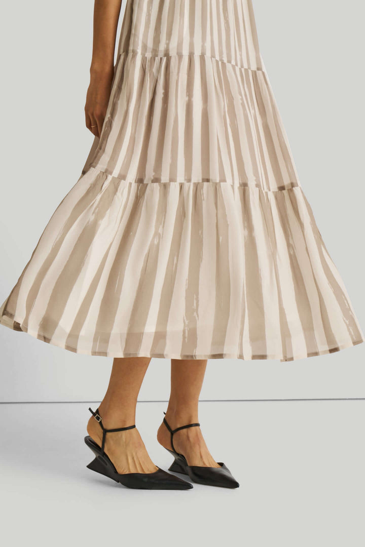 Strappy Tiered Maxi Dress - Beige Stripes