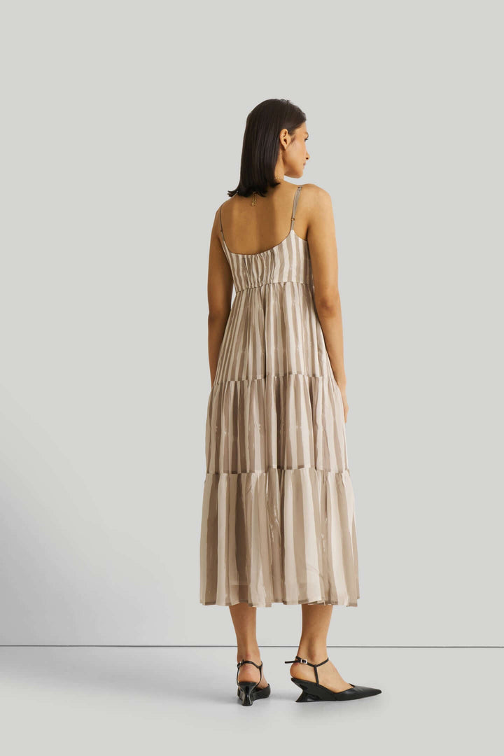 Strappy Tiered Maxi Dress - Beige Stripes