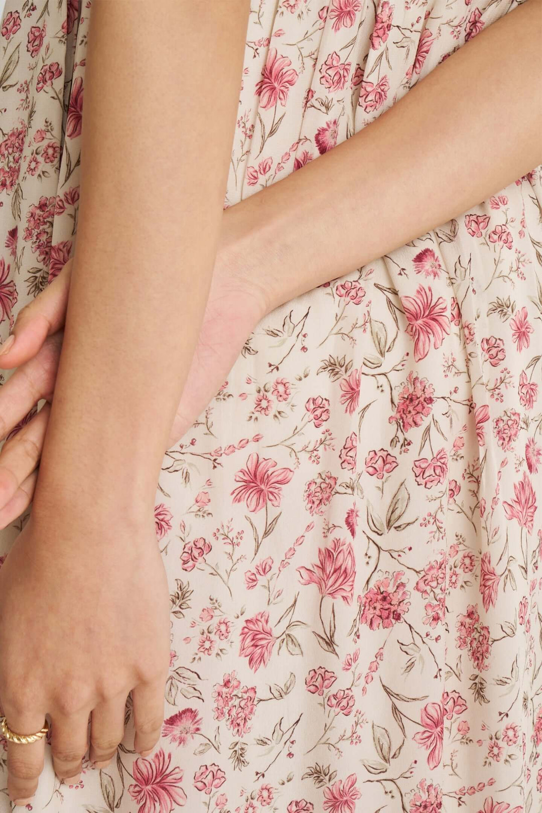 Strappy Gathered Midi Dress - Pink Florals