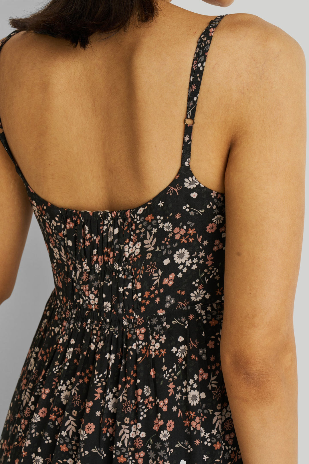Strappy Tiered Maxi Dress - Black Florals