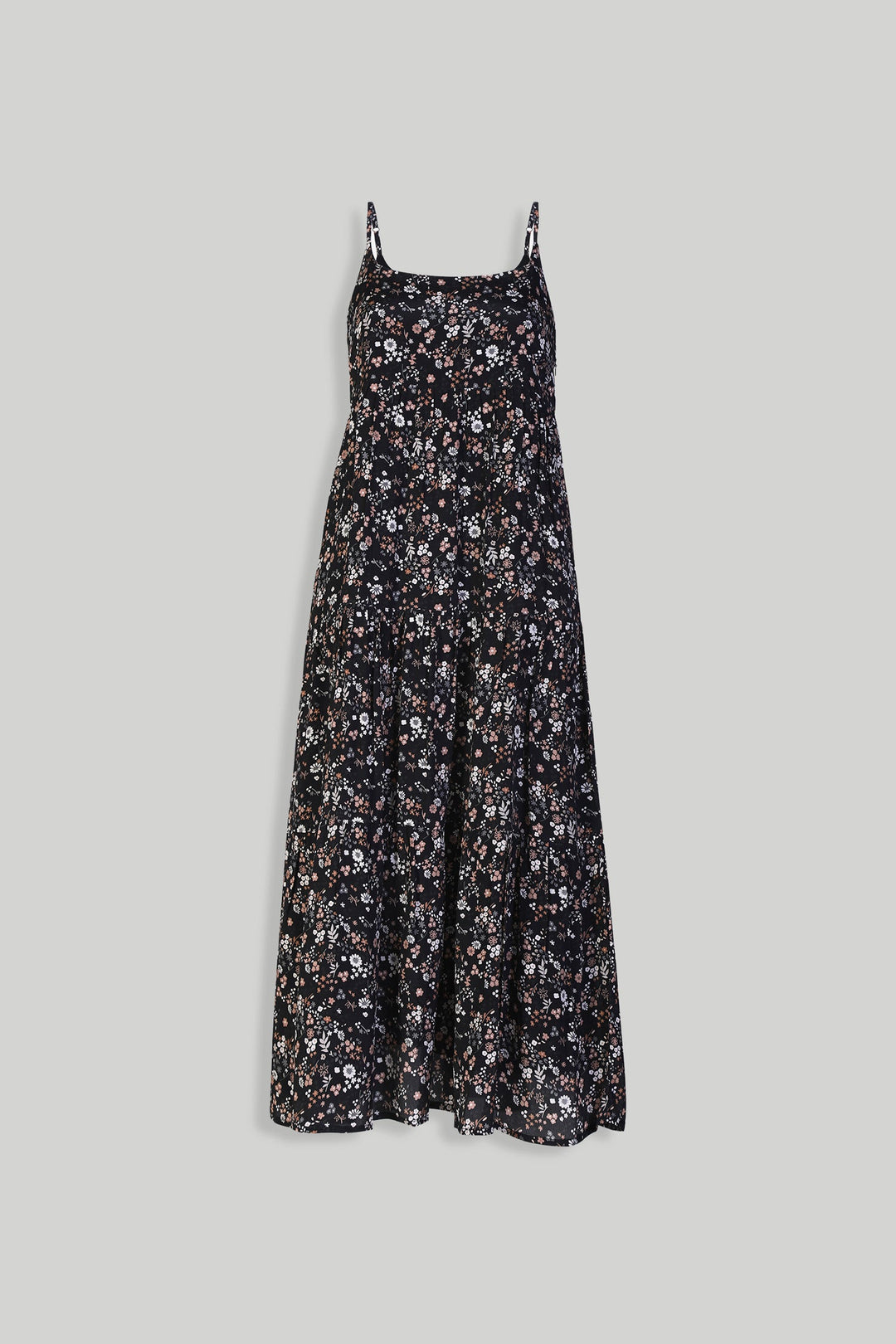 Strappy Tiered Maxi Dress - Black Florals