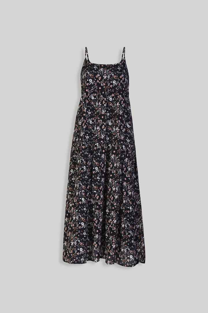 Strappy Tiered Maxi Dress - Black Florals