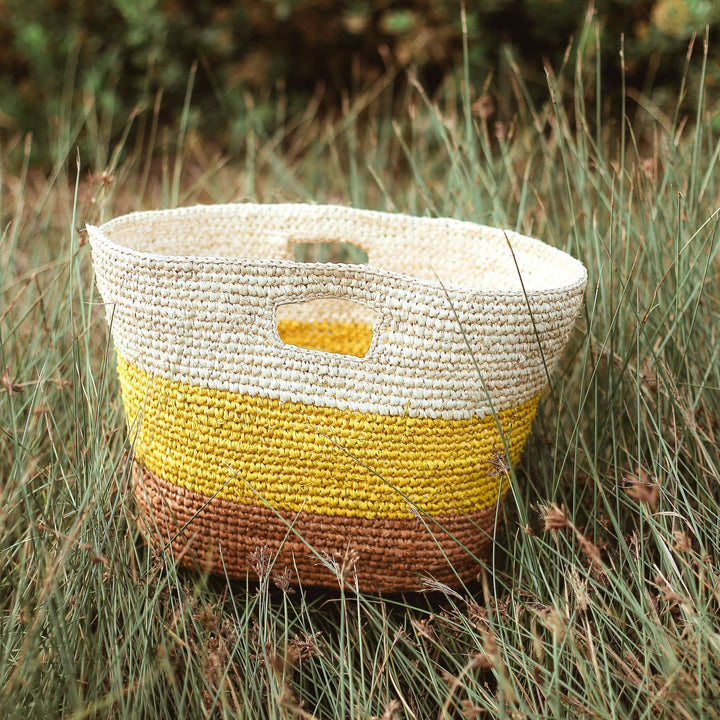 Sayan Raffia Tote Bag - Yellow & Beige