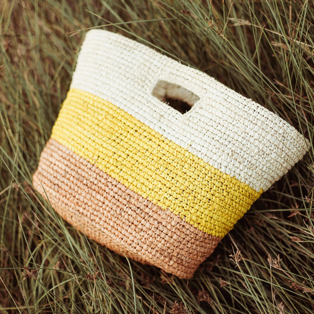 Sayan Raffia Tote Bag - Yellow & Beige