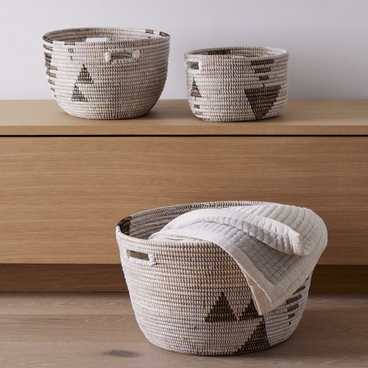 Oval Storage Basket Graphic Print - Black and White - Set of 3