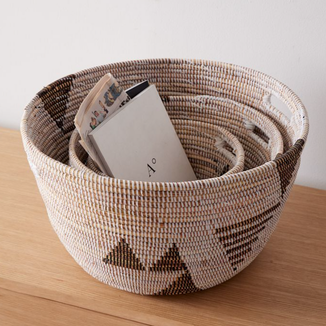 Oval Storage Basket Graphic Print - Black and White - Set of 3
