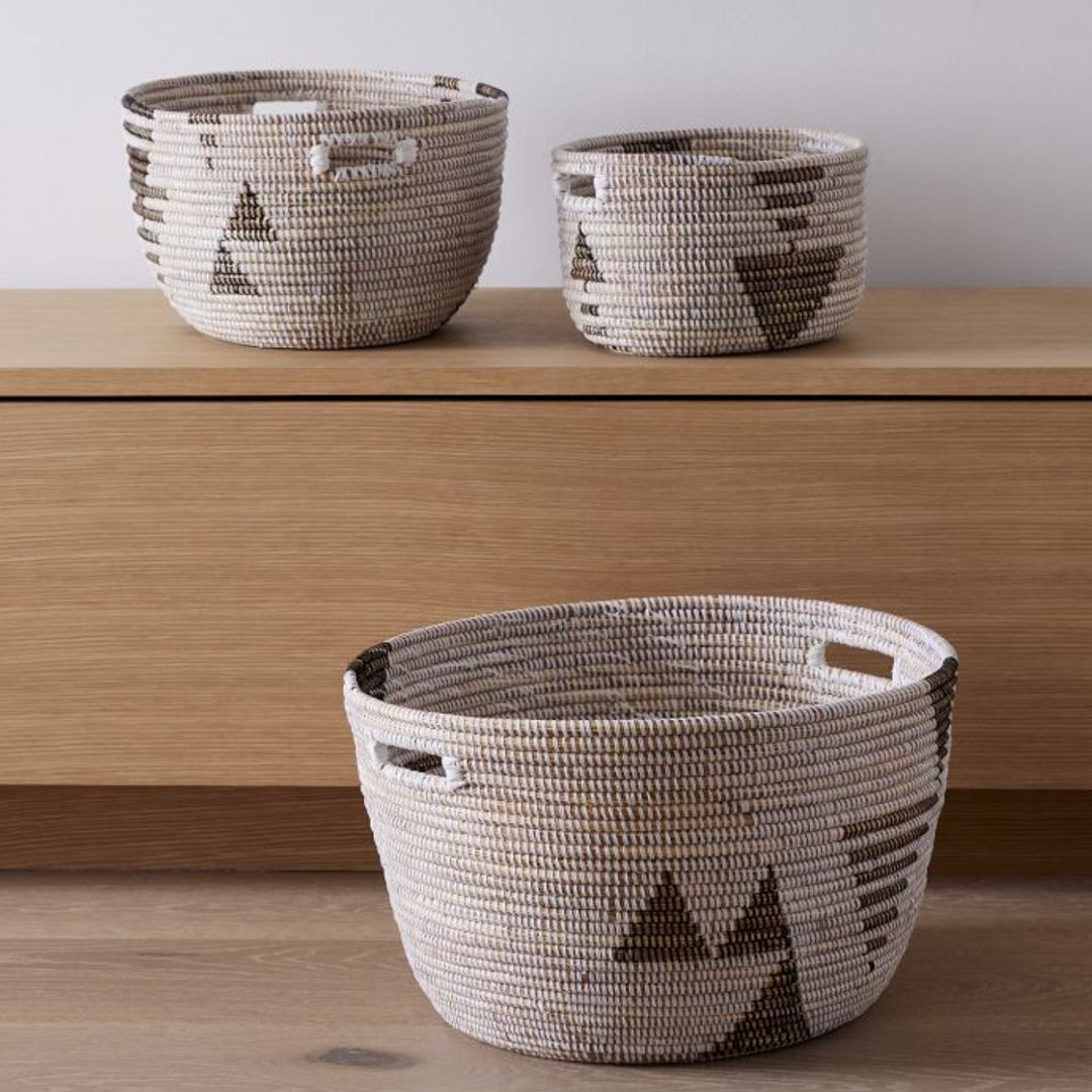 Oval Storage Basket Graphic Print - Black and White - Set of 3