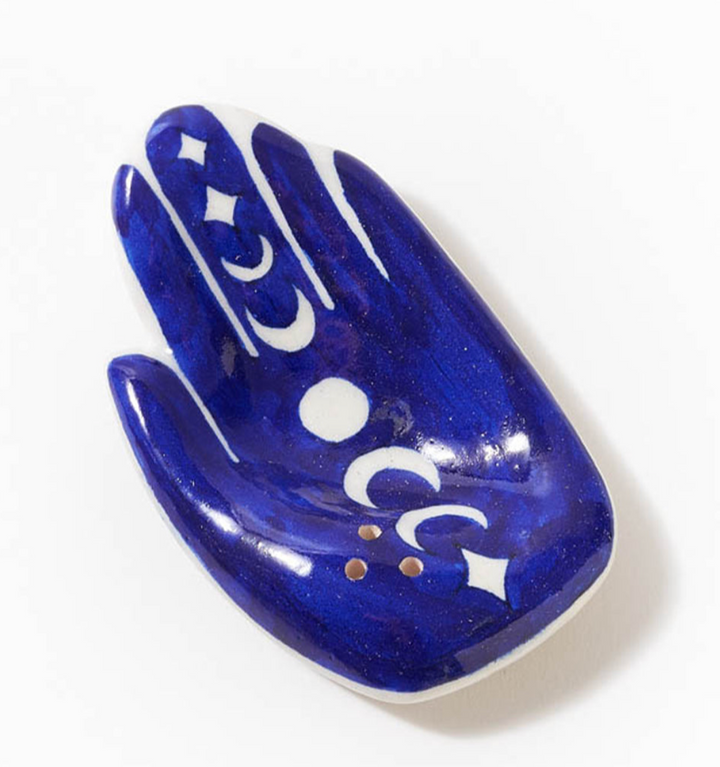 Blue ceramic incense holder with celestial design from the Hygge Gift Box by The Ever Good.