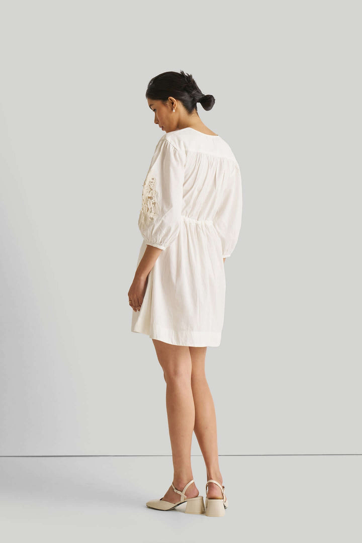 Shirt Dress with Balloon Sleeves - White
