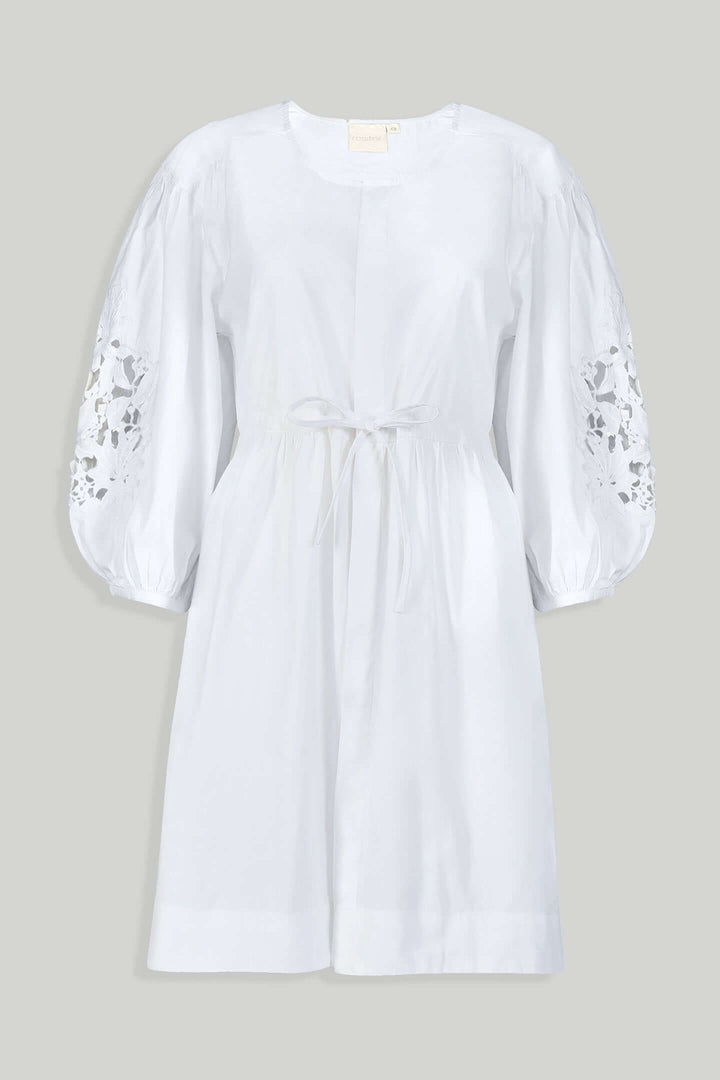 Shirt Dress with Balloon Sleeves - White