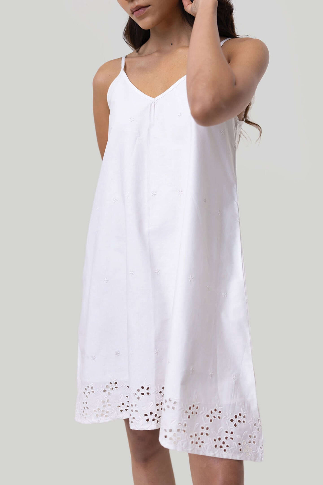 Short Tent Dress - White Embroidery