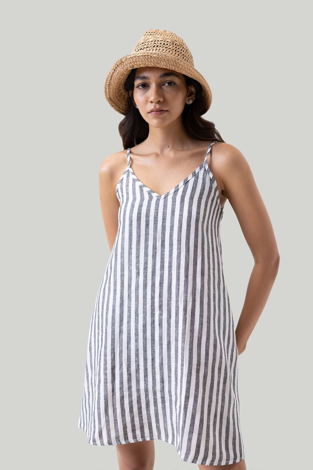 Short Tent Dress - Linen Stripes