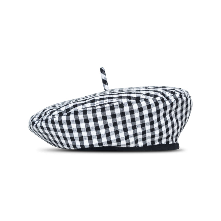 Simone Gingham Beret Hat - Black