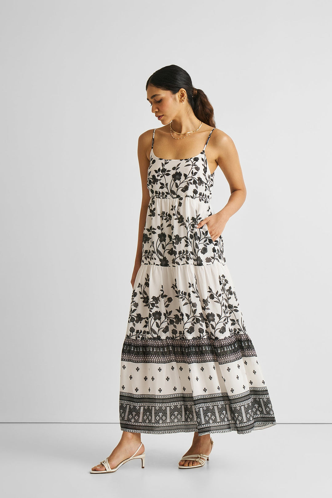 Strappy Tiered Maxi Dress - Florals