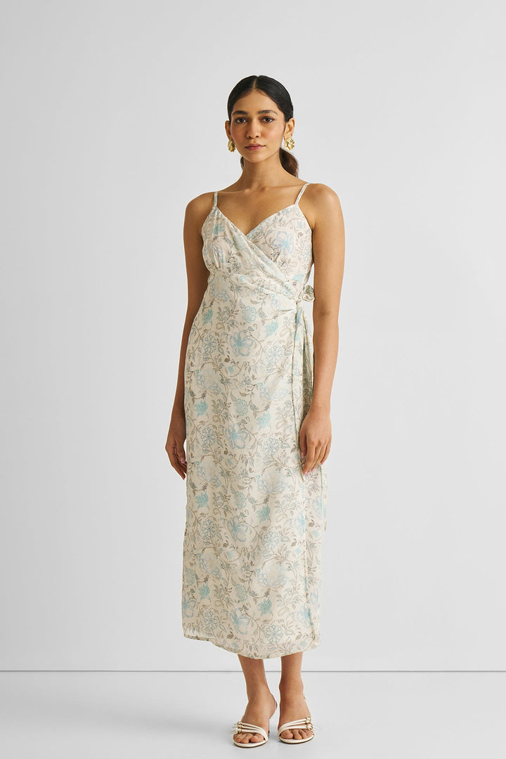 Strappy Wrap Dress - Blue Florals