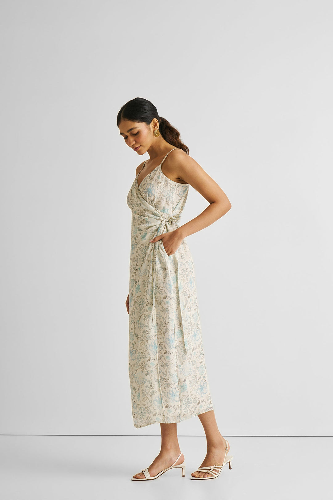 Strappy Wrap Dress - Blue Florals