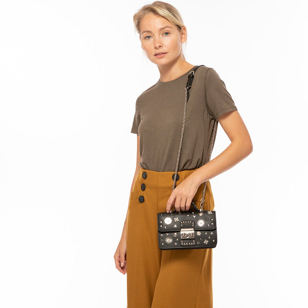 SUSU Studded Small Leather Crossbody Bag Black Purse  Women's Handbag