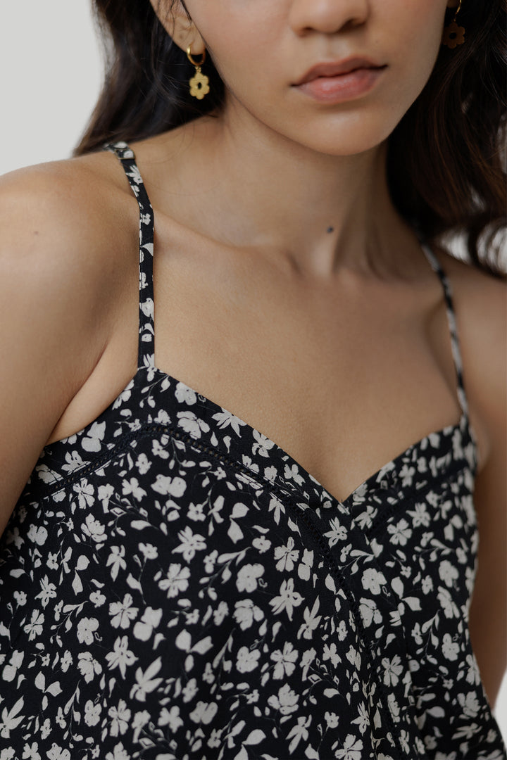 V-neck Lace Camisole - Black Florals