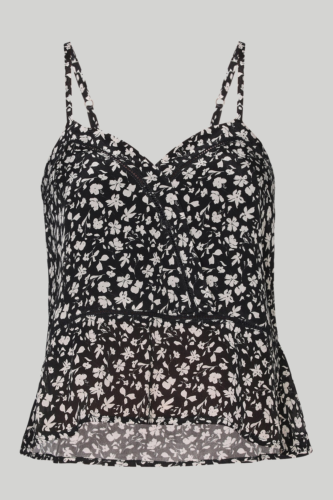 V-neck Lace Camisole - Black Florals