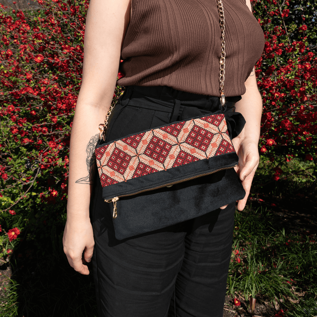 Velvet Tatreez Crossbody - Berry
