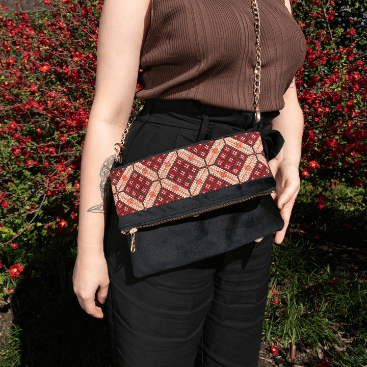 Velvet Tatreez Crossbody - Berry