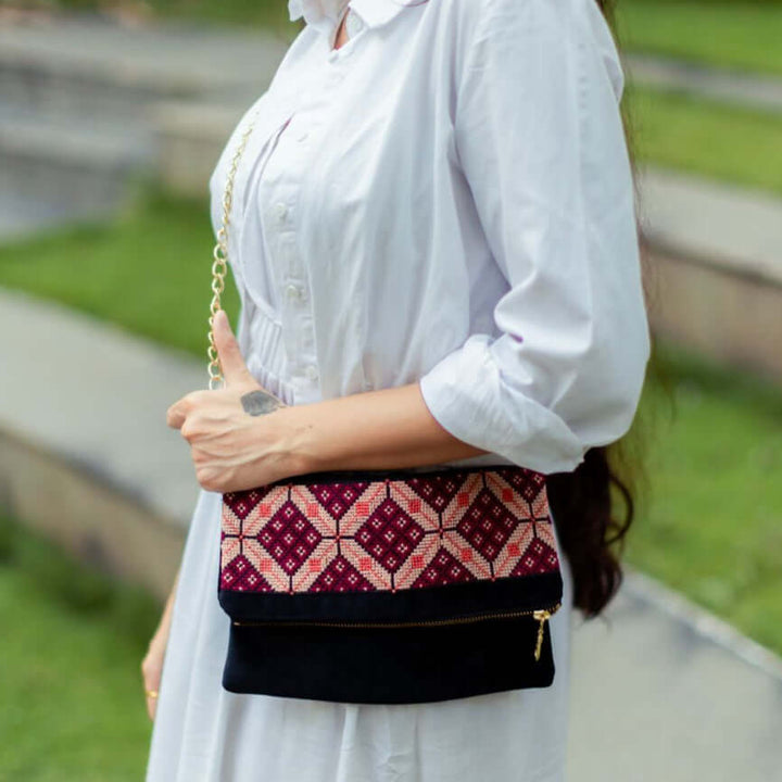 Velvet Tatreez Crossbody - Berry