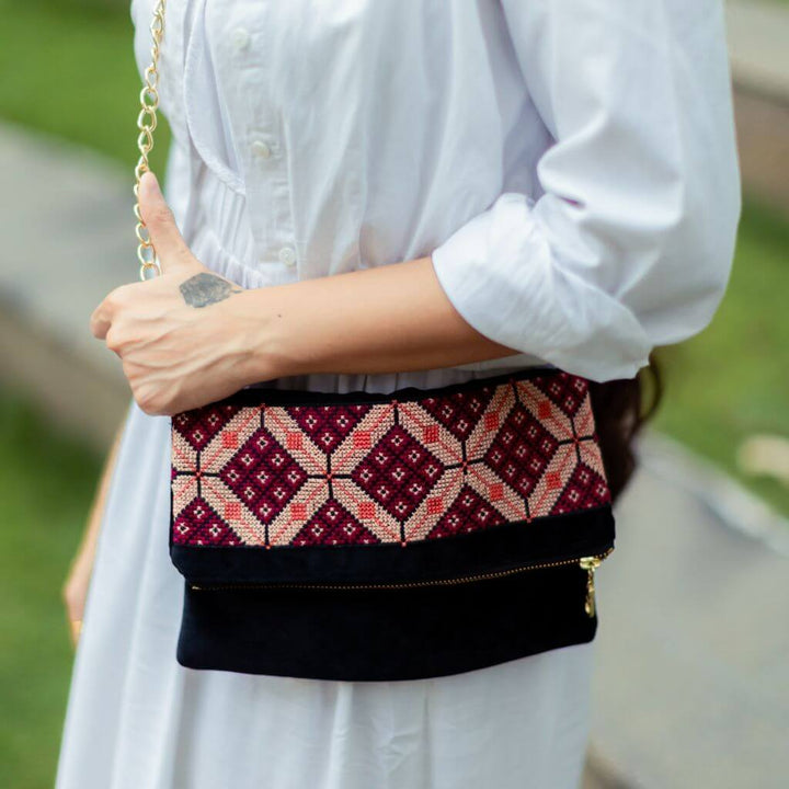 Velvet Tatreez Crossbody - Berry