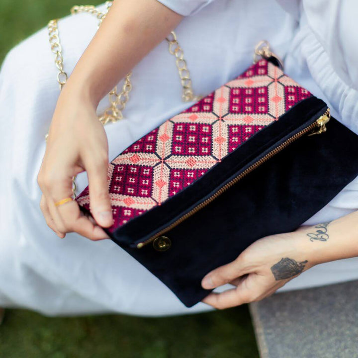 Velvet Tatreez Crossbody - Berry