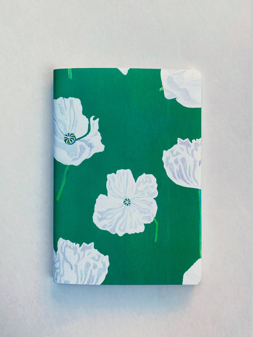 Notebook Set:  Green Winter Rose & White Poppies on Emerald