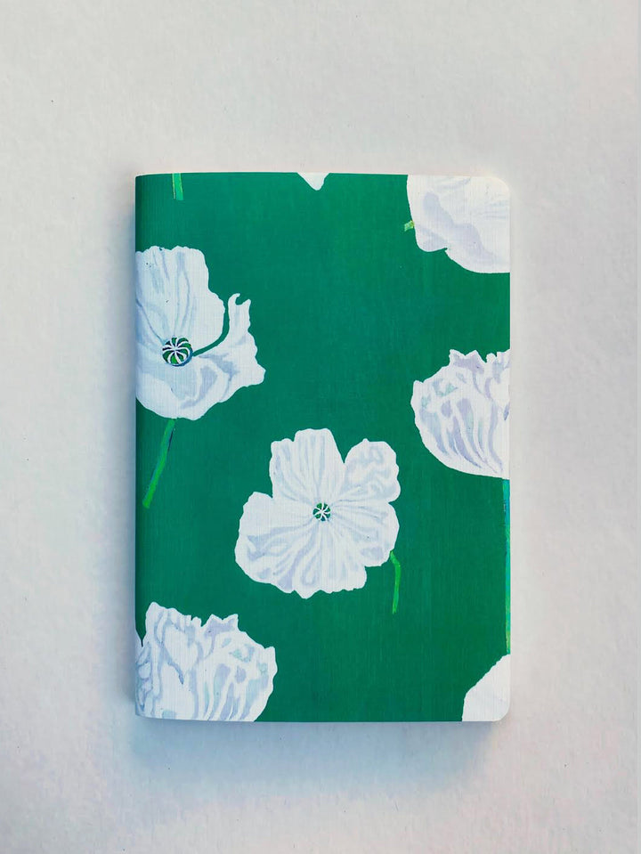 Notebook Set:  Green Winter Rose & White Poppies on Emerald