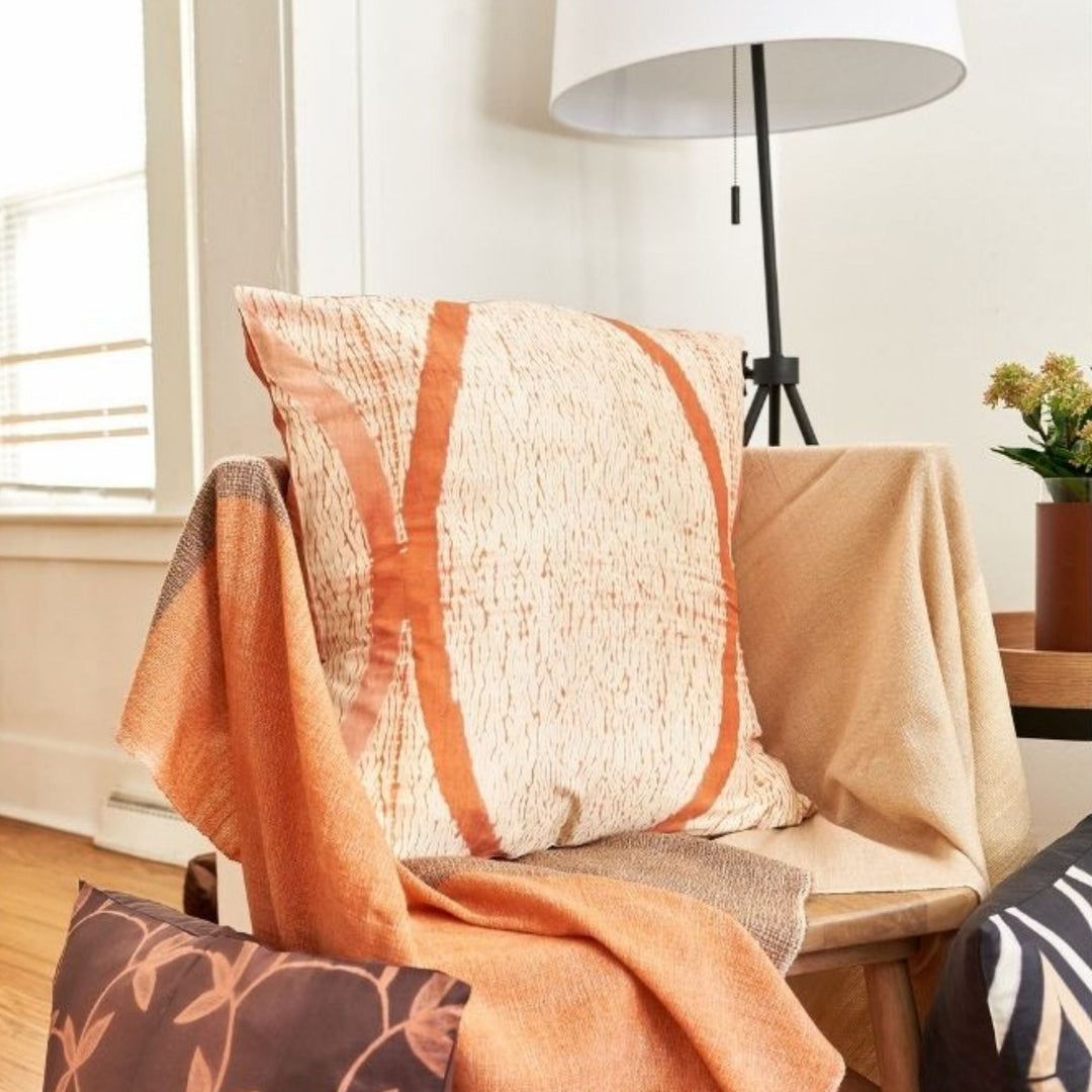 Arc Coral Hand Crafted Shibori Print Mulberry Silk Pillow