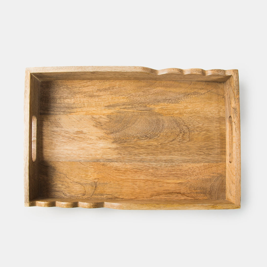 Scalloped Elegance Handcrafted Wooden Serving Tray