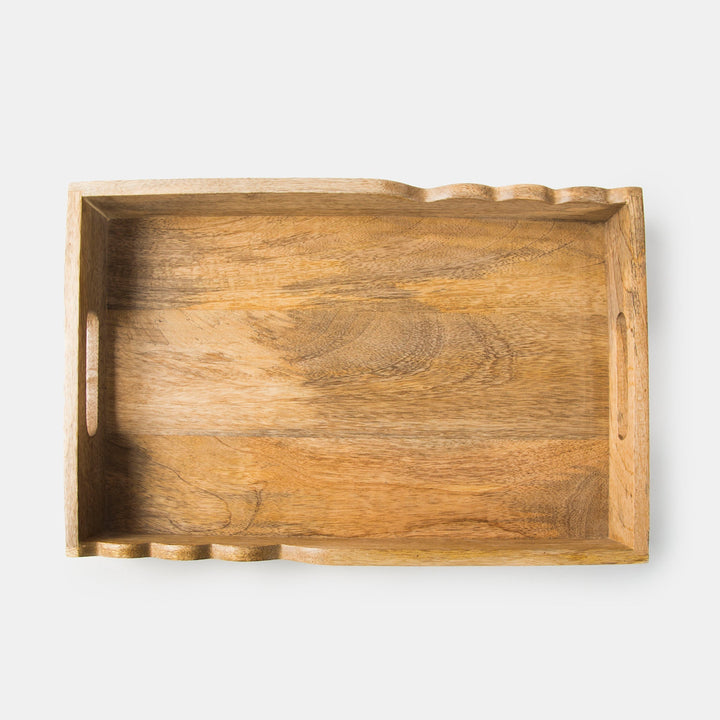 Scalloped Elegance Handcrafted Wooden Serving Tray