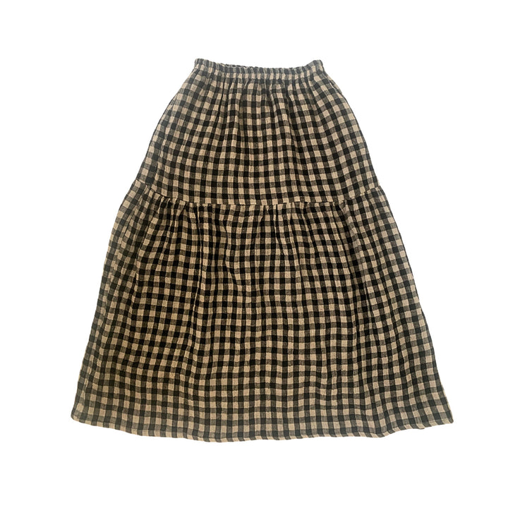 Elena Crinkle Linen Gingham Carry-On Travel Skirt in Black