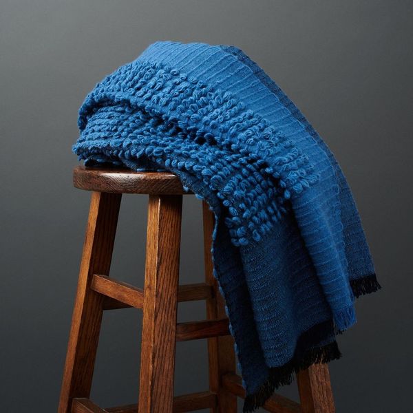 Macaroon Midnight Dark Blue Plush Textured Merino Handloom Throw