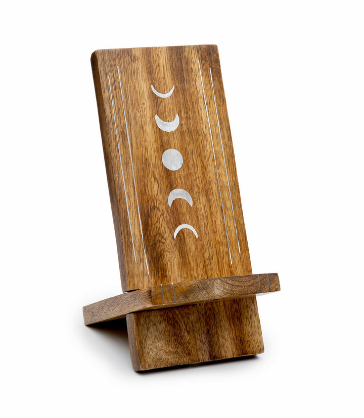 Indukala Moon Phase Phone Holder | Wood, Brass, Fair Trade