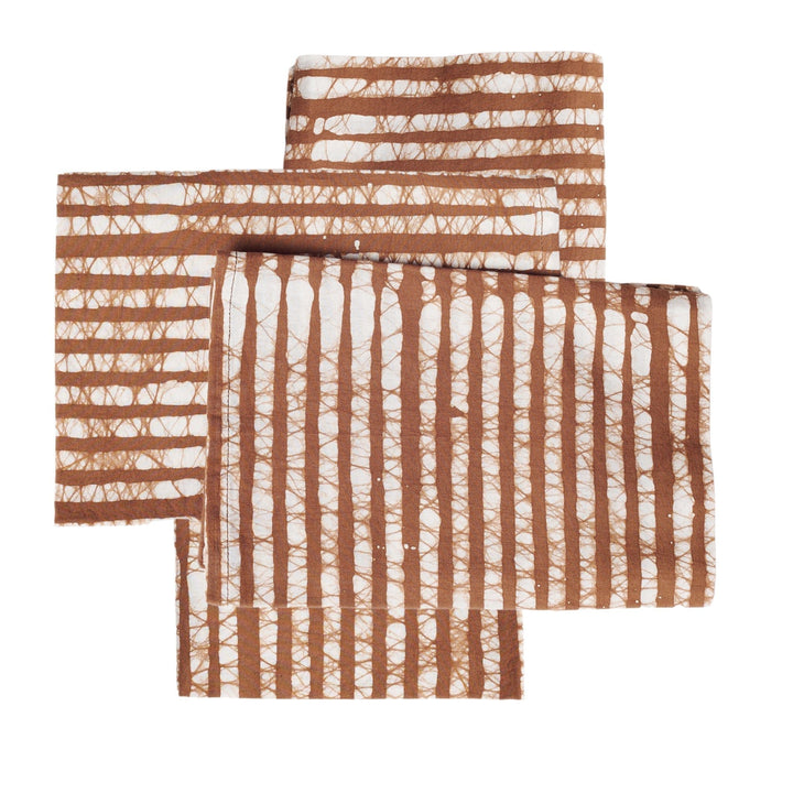 Oak Brown Stripes Wax Block Print Cotton Table Napkin ( set of 4 )