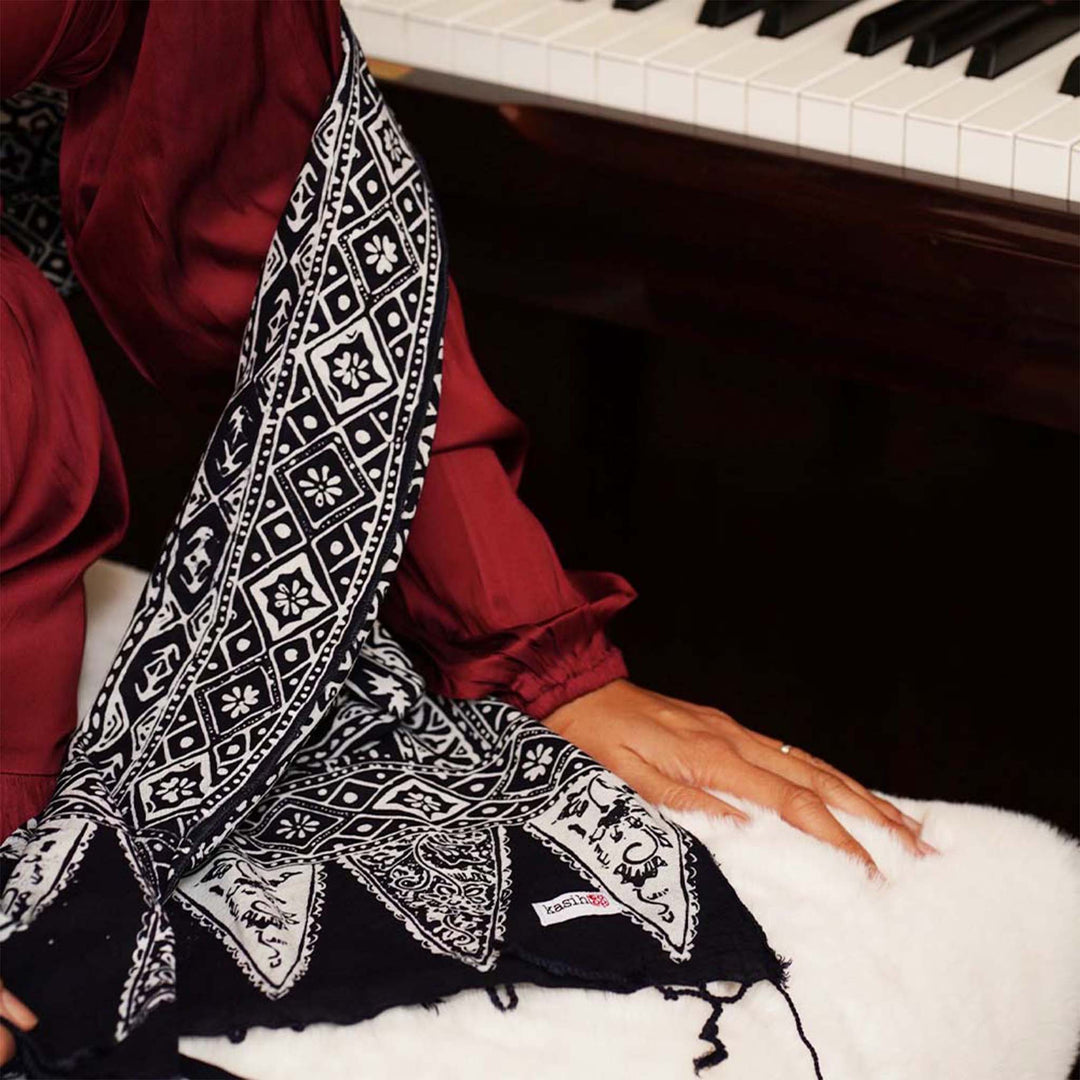 Hand Dyed Batik Scarf | 100% Cotton Fabric | Black & White, Geometric