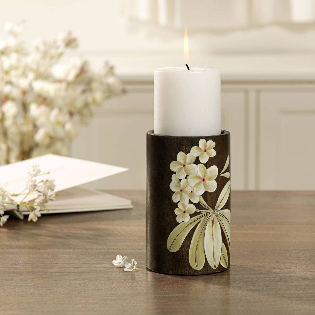 Frangipani Pillar Candleholder Small - Brown
