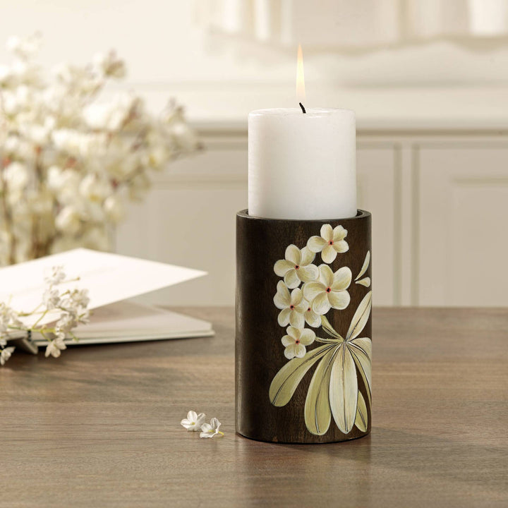 Frangipani Pillar Candleholder Small - Brown