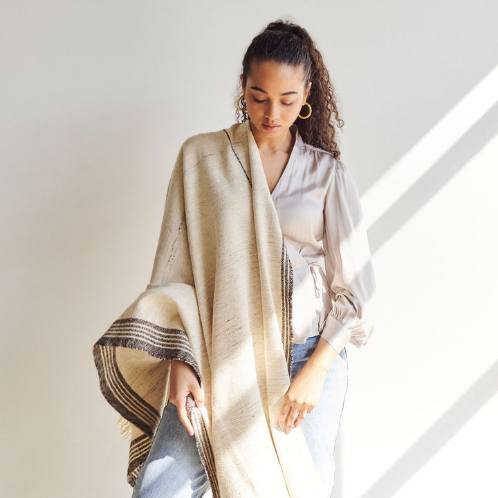 Seytu White  Striped Gently Textured Handloom Throw