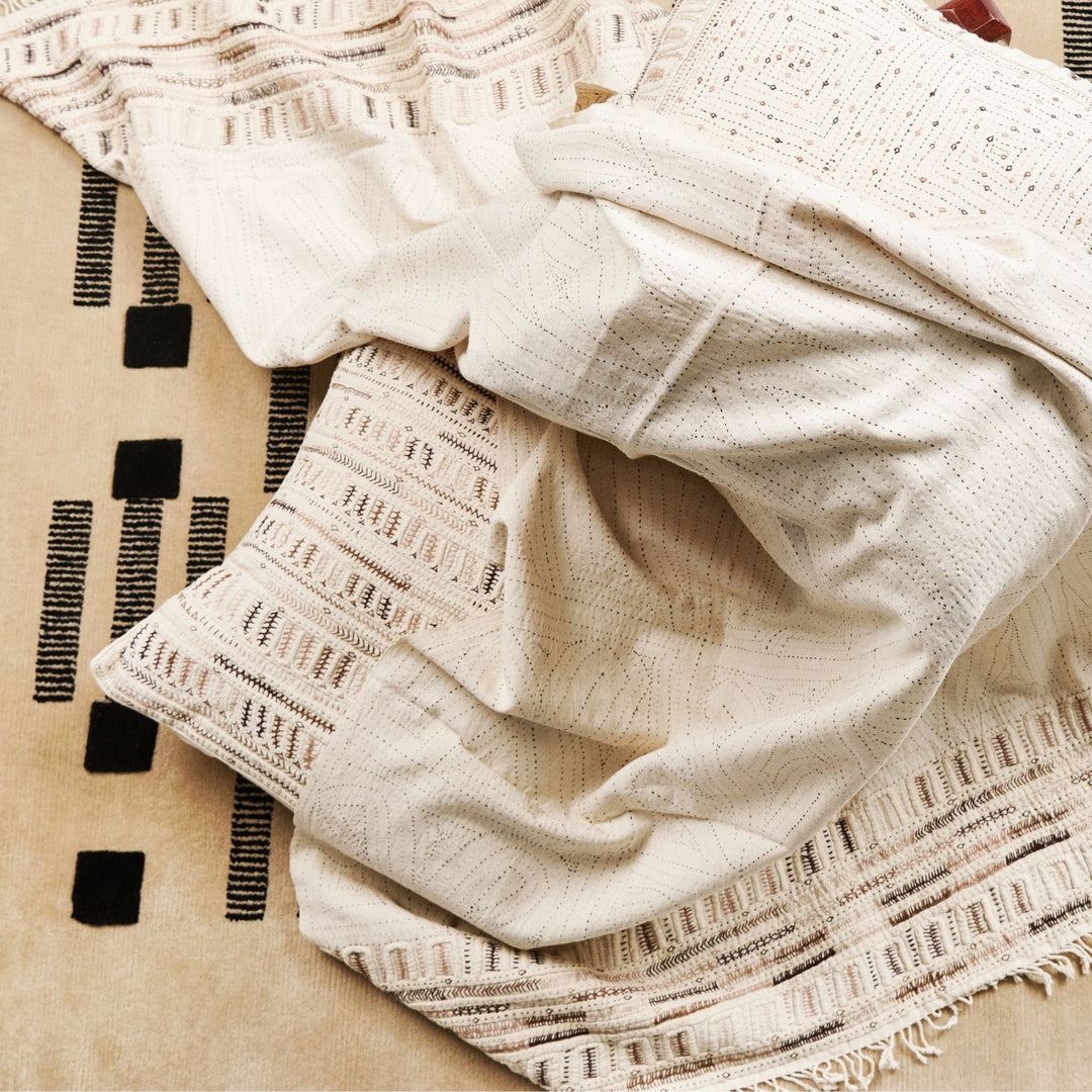 Dahli Coral Hand Woven Hand Embroidered Multicolor White Artisanal Pillow