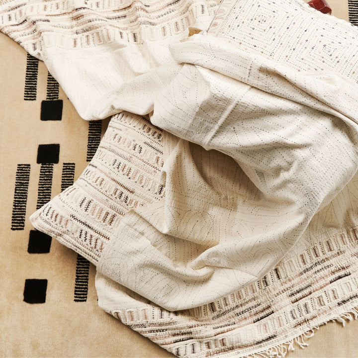 Dahli Coral Hand Woven Hand Embroidered Multicolor White Artisanal Pillow