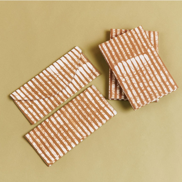 Oak Brown Stripes Cotton Wax Block Printed Zero Waste Envelope Pouch