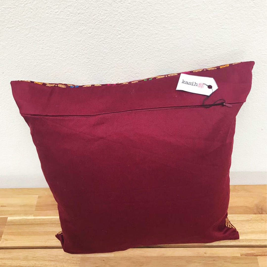 Handwoven Ikat Pillow Cover, Burgundy Red and Gold. Cover Only with No Insert. 16x16 inches, Cushion