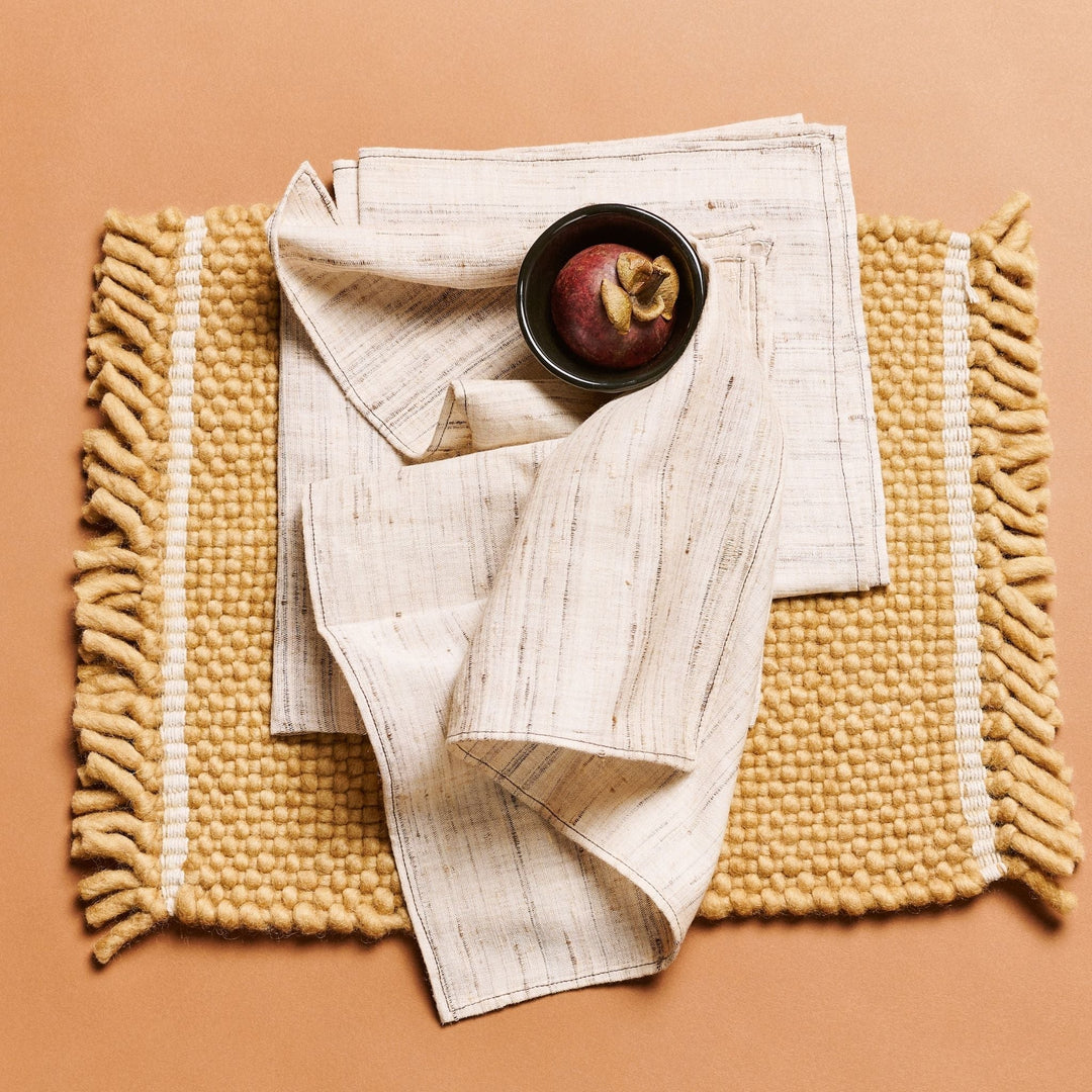 Kora Off White Peace Silk Handloom Napkin ( set of 4 )