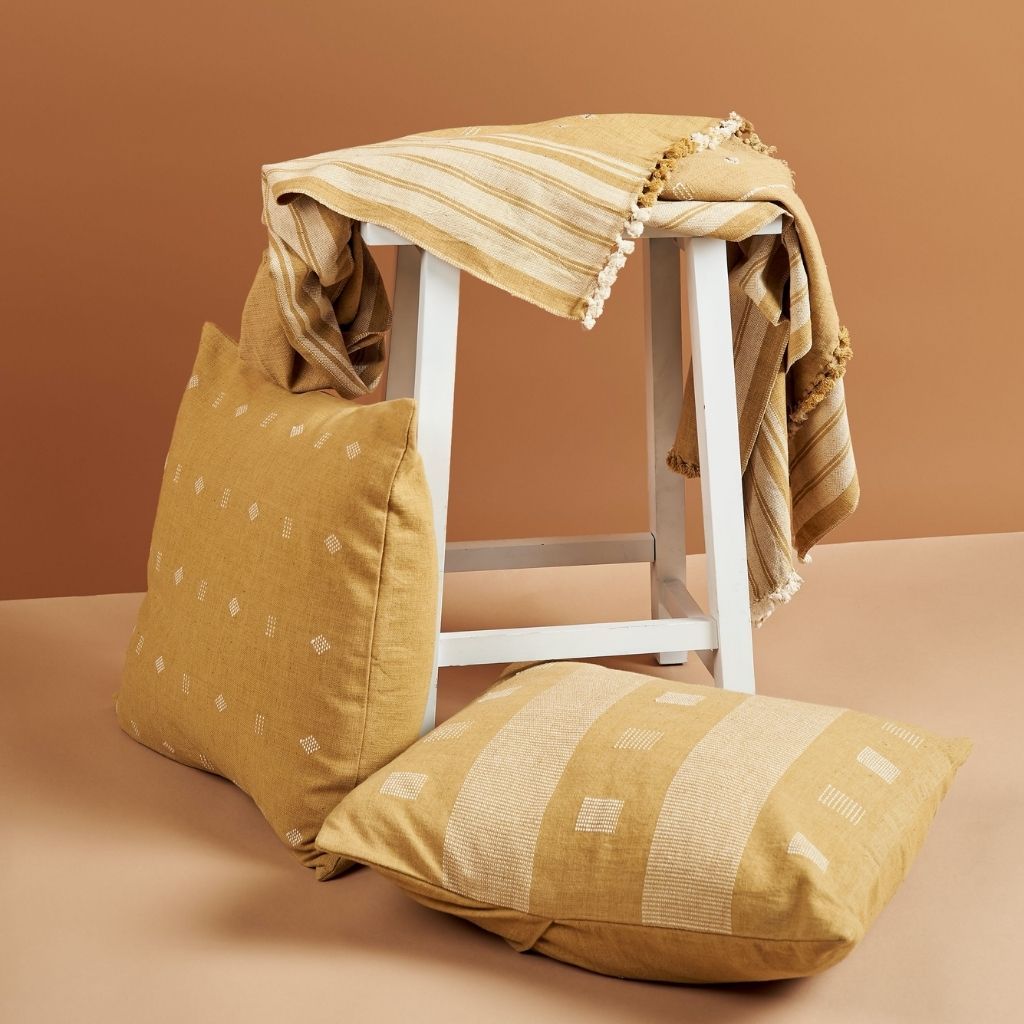 Nira Ochre Hand Spun Organic Cotton Handloom Pillow