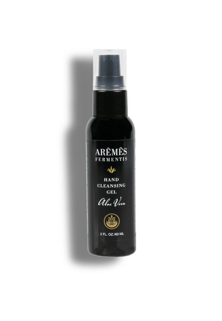 Aloe Vera Hand Cleansing Gel bottle with hydrating aloe, lavender oil, Vitamin E, Pro-vitamin B5, 62% alcohol, 2 oz size.