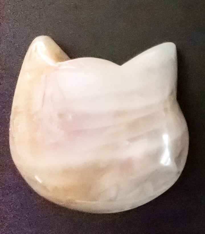 Aura Rose Quartz and Clear Quartz Cat Heads